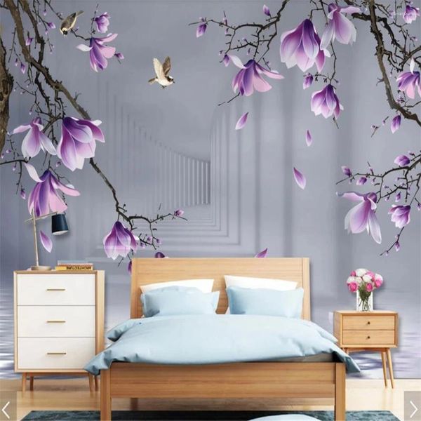 Fonds d'écran Milofi Custom grand papier peint mural peint à la main magnolia oiseau 3d salon fond de papier peint décoratif peinture décorative