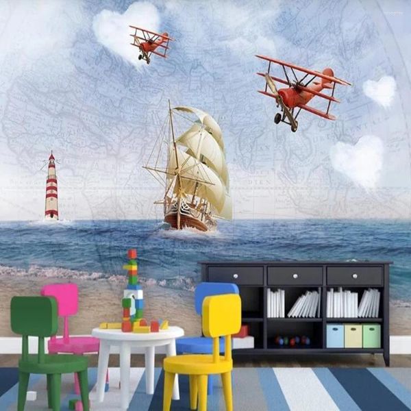 Fonds d'écran Milofi personnalisé 3D carte nordique carte d'avion à voile grand fond TV papier peint mural