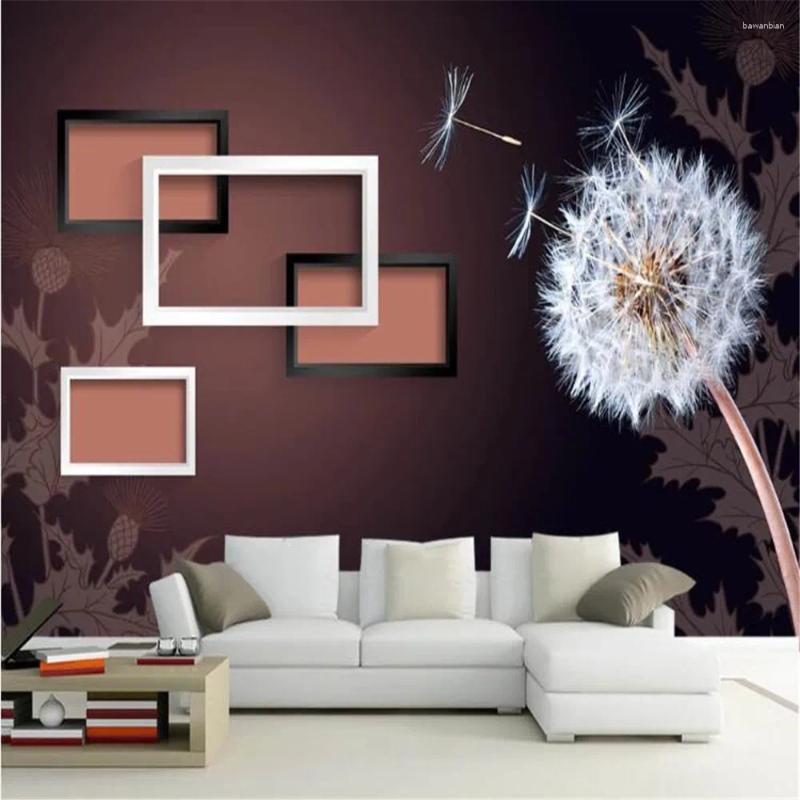 Papéis de parede MILOFI DANDELION 3D PO Frame TV simples Background Sofá Pintura de parede papel de parede