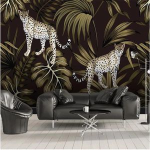 Wallpapers Milofi Europese stijl handgeschilderde tropische plant Cheetah dier grote achtergrond muur