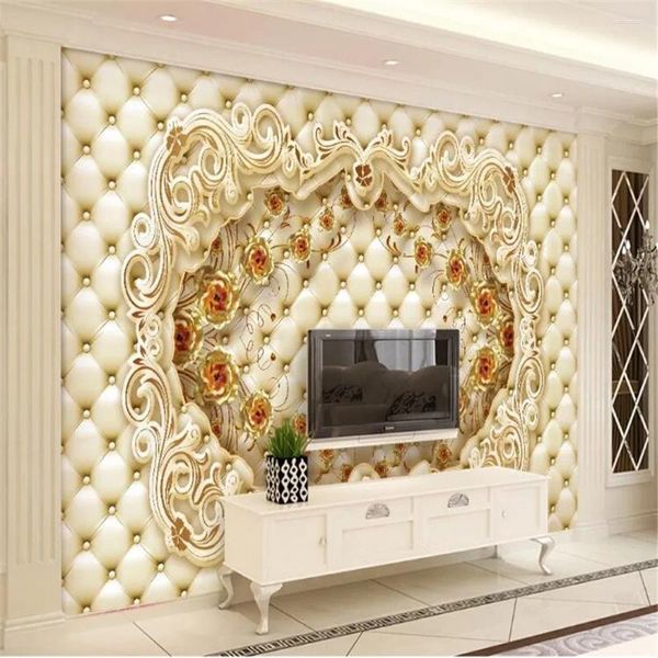 Fondos de pantalla Milofi Golden Rose Luxury Paquete suave TV Sofá Fondo Pintura de pared