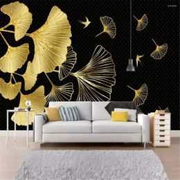 Fonds d'écran Milofi Light Luxury High End Atmosphérique Golden Ginkgo Leaf Fond Mur