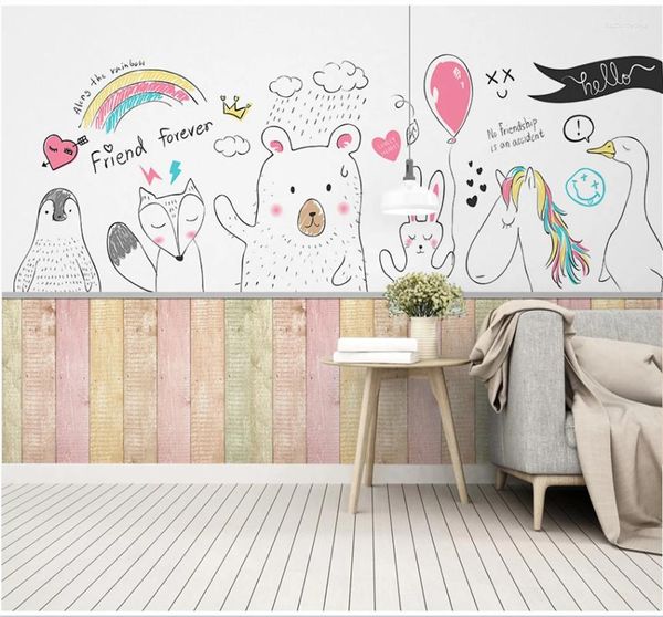 Fonds d'écran Milofi Nordic Moderne Simple Dessin animé Animal Enfants Chambre Papier peint Canapé Chambre Personnalisé Mural 8D Tissu mural imperméable