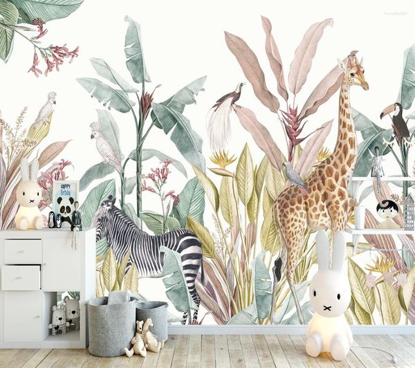 Milofi Professionnel 3D Grand Papier Peint Mural Peint À La Main Forêt Nordique Petit Animal Illustration Enfants Fond Mur