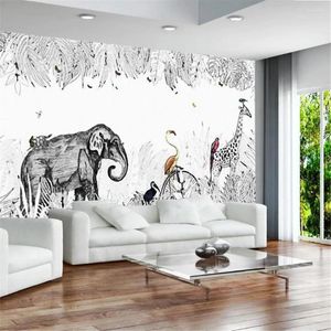Fonds d'écran Milofi Simple peint à la main petit éléphant frais girafe mur de fond de télévision européenne