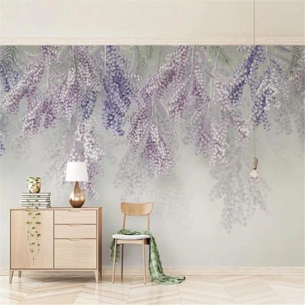 Fonds d'écran Milofi Small Fresh Lilac Fruit 3D stéréo TV Background Wall Painting Wallpaper