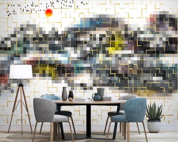 Fondos de pantalla Moden Golden Decoración del hogar Mosaico Azulejo Papel tapiz 3D Papel de parede Sala de estar Dormitorio Sofá TV Fondo Murales de cocina