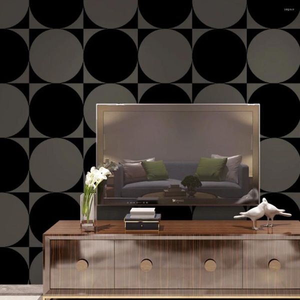 Fonds d'écran Moderne 3D Cercle Papier Peint Rouleau Pour Murs Noir Gris Géométrique KTV Chambre Canapé TV Fond Papier Peint Étanche Papel Pintado