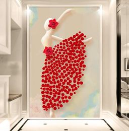 Fonds d'écran Moderne 3D Po Papier peint Murales Personnalisé Rouge Rose Ballet Danse Fille Papier Peint Pour Salon Porte D'entrée Couloir Décor À La Maison