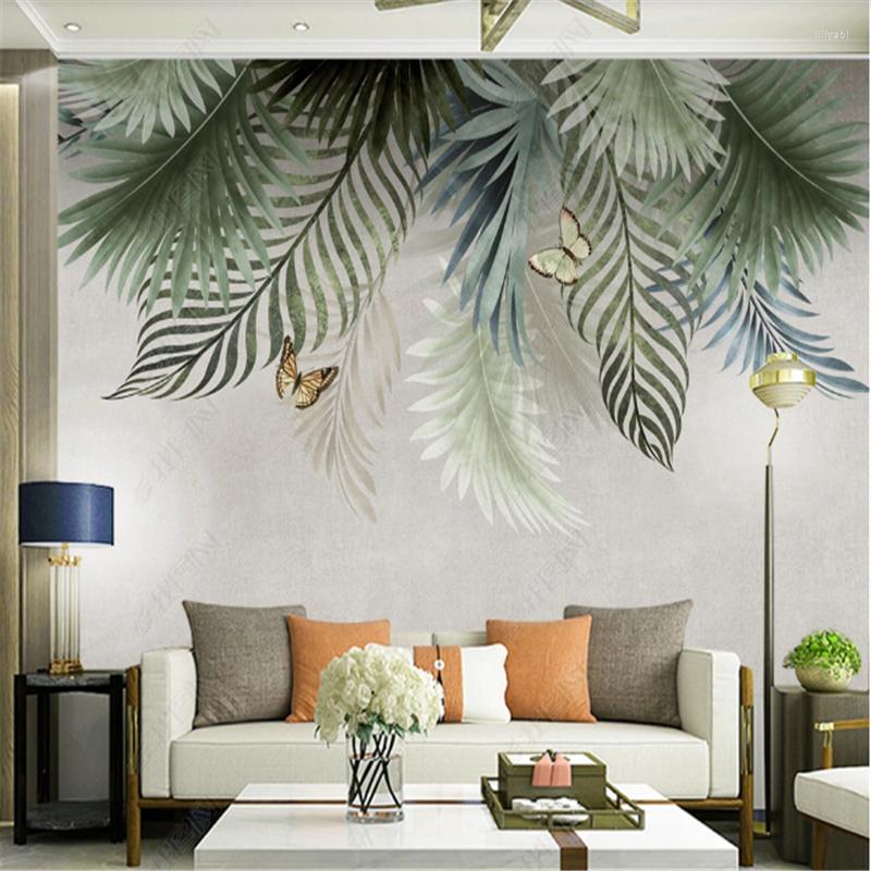 壁紙モダンな美しい葉の植物の花と鳥の壁紙リビングルームの背景壁画壁紙家の装飾パペル・ド・パレデ