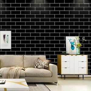 Wallpapers modern zwart 3 d baksteen waterdichte PVC behangrol voor muren winkel keuken wanddecoratie papel de parede