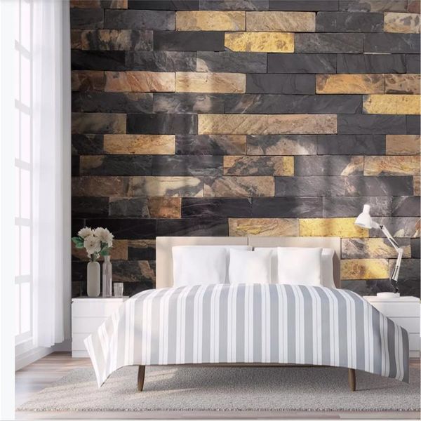 Fonds d'écran moderne noir doré marbre brique mur 3D Po pour salon chambre murs personnalité papiers décor à la maison