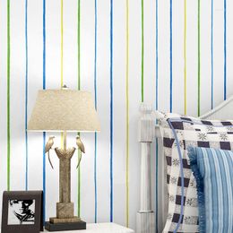 Wallpapers moderne blauwe lijn verticale streep behang voor kinderkamer babyjongen meisje slaapkamer muurpapier niet-geweven mediterraan