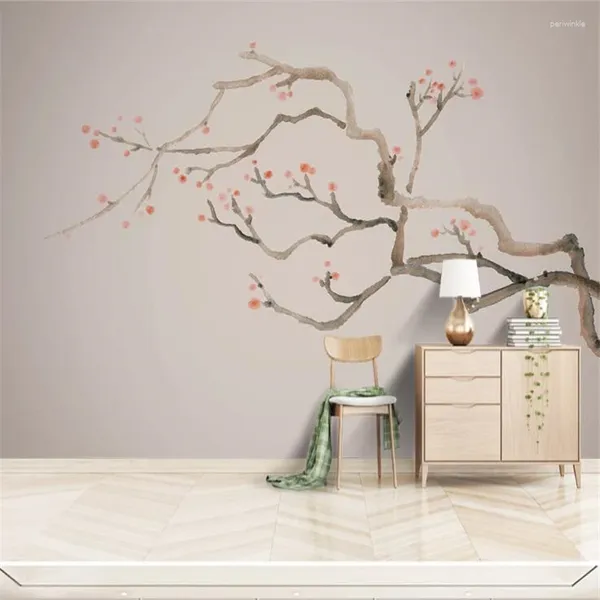 Fonds d'écran moderne papier peint de prune chinois moderne fleuris