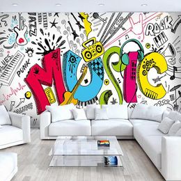 Wallpapers Moderne Creatieve Muziek Thema Po Wallpaper 3D Graffiti Muurschildering Woonkamer KTV Kids Slaapkamer Achtergrond Doek Art Decor