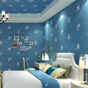 Fondos de pantalla Fantasía moderna Dibujos animados lindos Papel tapiz para habitación de niños Doce constelaciones Luminoso Cielo nocturno Niño Niña Estrellado Azul Amarillo