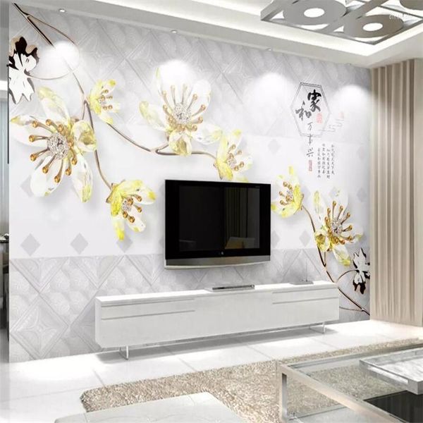 Fonds d'écran Mode moderne 3D Fleurs en relief Paquet souple TV Fond Peinture murale décorative