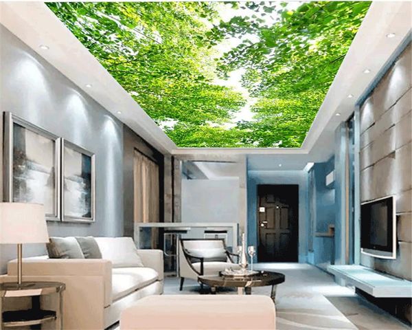 Fonds d'écran Décoration de la maison moderne Papier peint Arbres verts Zenith HD Paysage Soie