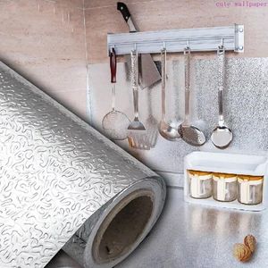 Behang Moderne keuken Oliebestendig Zelfklevende stickers Aangroeiwerende aluminiumfolie voor hoge temperaturen Gasfornuiskast Contactbehang