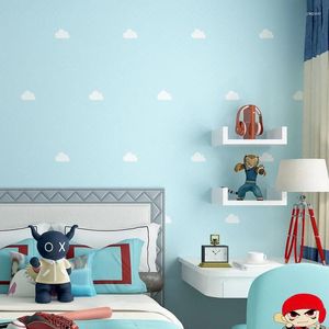 Fonds d'écran Moderne Minimaliste Bleu Ciel Nuages Blancs Papier Peint Mural Chambre D'enfants Fond Po Papier Peint Décor À La Maison Autocollants