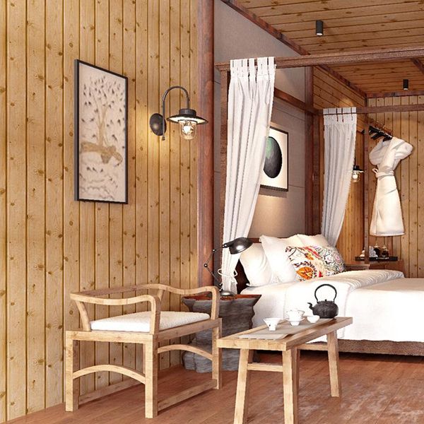 Papel pintado minimalista moderno papel pintado de grano de madera chino tablón de Color Original sala de estar ático techo tienda de ropa