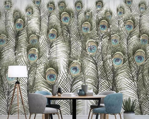 Fondos de pantalla Moderno Minimalista Nordic Peacock Feather 3D Wallpaper Mural Papel de Parede para sala de estar Sofá TV Pared Dormitorio Restaurante Bar