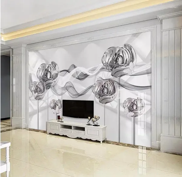 Fonds d'écran Lignes abstraites minimalistes modernes flottant boule ronde 3D fond mur papier peint pour murs 3 D salon