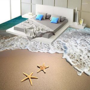Fonds d'écran modernes simples peintures de peint au sol simple 3D Plage de mer plage étoile de poisson étoile de salle de bain étanche en PVC à l'épreuve d'humidité