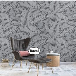 Fonds d'écran Moderne Simple Gris Feuilles Tropicales Papier Peint 3d Papel Tapiz Para Pared Moderno Papiers Peints Décoration De Salon