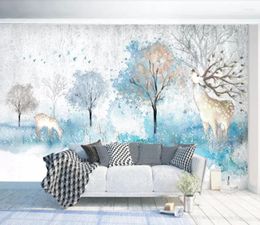 Wallpapers moderne eenvoudige handgeschilderde aquarel eland fortuin boom landschap achtergrond muur decoratie behang muurschilderingen