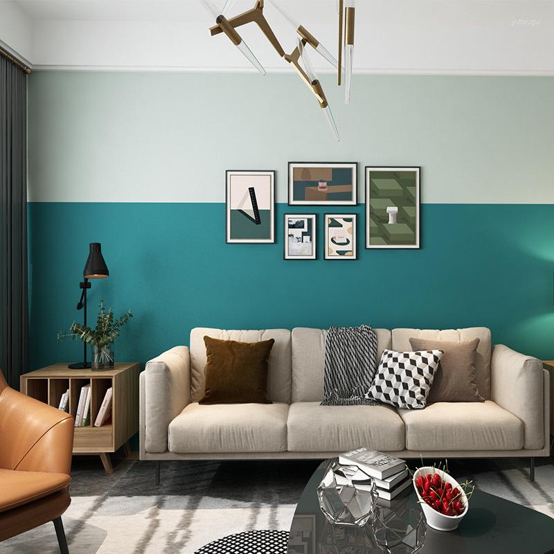 Behang Modern Eenvoudig Non-woven Blauw-groen Kleur Contrast Slaapkamer Woonkamer Behang Licht Cyaan Ins Stijl Effen Achtergrond