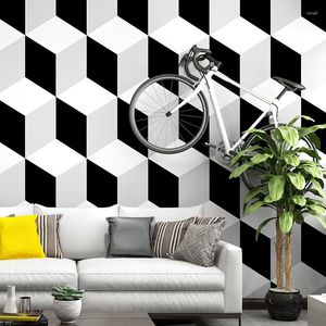 Fonds d'écran Papier peint en treillis tridimensionnel moderne noir blanc gris géométrique maison salon canapé fond autocollant mural
