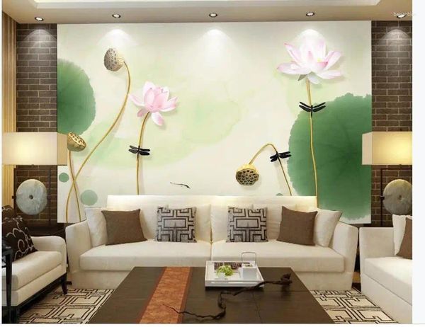 Fonds d'écran Fond d'écran moderne pour le salon de style chinois fleur de lotus fleur simple en trois dimensions de décoration murale peinture