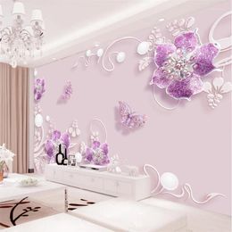 Wallpapers Mural Papel de Parede Custom Wallpaper Warm Fashionable Butterfly Love Flower Sieraden Achtergrond Wall Papier Peint Behang