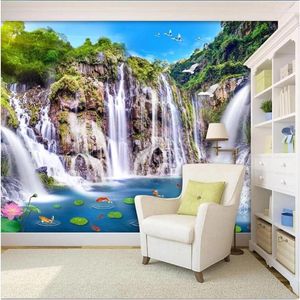 Fondos de pantalla Mural Papel de Parede Fondos de pantalla personalizado Landscape Waterfall Puente de madera 3D Pintura de pared