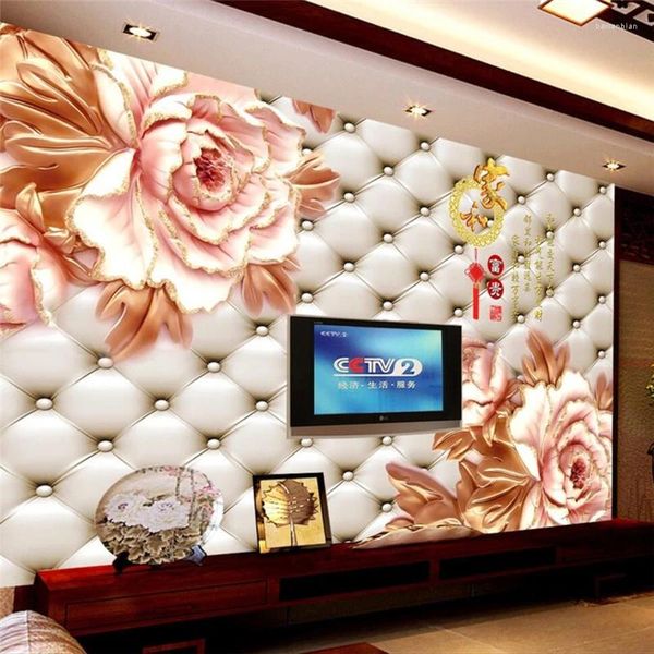 Fonds d'écran mural papel de paede para quarto papier peint personnalisé maison et riches fleurs de pivoine sac doux tv.