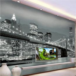 Fondos de pantalla Mural Papier Peint Wallpaper para paredes 3 D Custom York Bridge Arquitectura Vista nocturna TV Murales de pared Behang