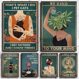 Fondos de pantalla Música Lose You Mind Find You Soul Quotes Poster Estética Mujeres Yoga Flower Girl Cat Vintage Canvas Wall Art Mural Room Decor J230704