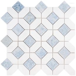 Fonds d'écran Mosaïque de pierre de marbre bleu et blanc naturel pour salon salle de bain cuisine décoration dosseret