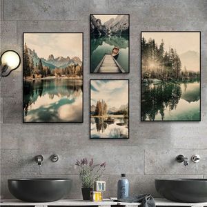 Fonds d'écran Nature Landscape Mountain Lake Boat Affiches vintage pour le salon Décoration Astesthe Art Wall Wall Paint J240505