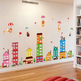 Wallpapers nieuwe kleurrijke cartoon kleine stad muur sticker milieuvriendelijke stickers kwaliteit pvc wallpaper kinderkamer slaapkamer decoratie wallstickers 230505