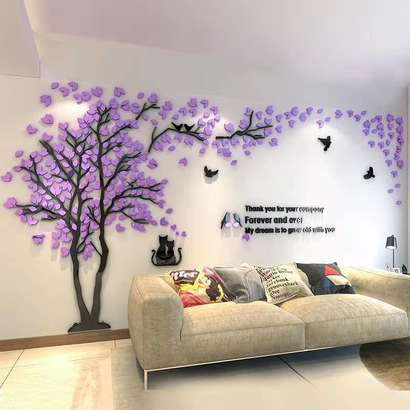 Papéis de parede Novo adesivo de parede de árvore romântica Tamanho grande decoração de tv TV Decalques de papel de parede 3d Art Acrylic Wallstickers Poster 230505