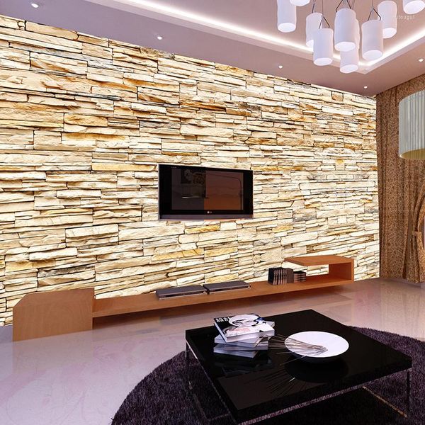Fonds d'écran non-tissé mode 3D briques de pierre papier peint mural pour salon canapé fond murs maison or décor
