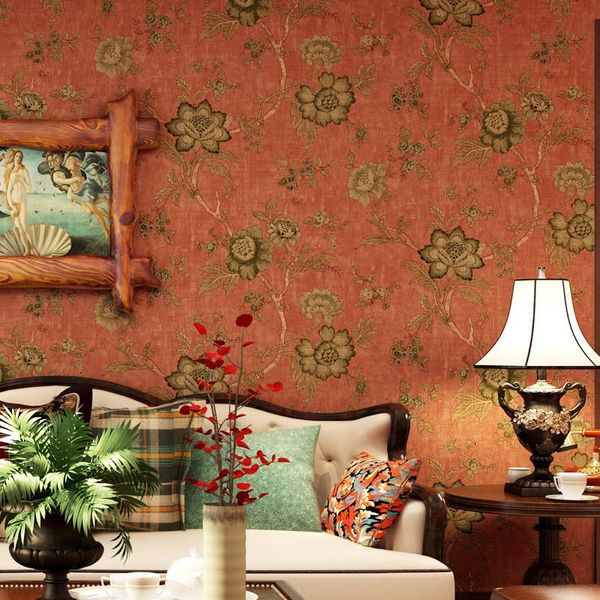 Papel tapiz de estilo no tejido con flores, papel tapiz Vintage para paredes de dormitorio, sala de estar, sofá, Tv, Fondo de pared, decoración del hogar, rollos de papel