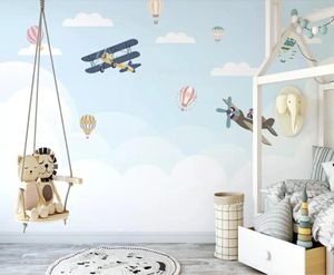 Fonds d'écran nordic 3d mur mural carton avion en avion en toile imperméable peinture pastorale papiers de luxe pour chambre à coucher