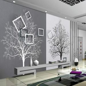 Wallpapers Nordic Zwart-wit Boom 3D Geometrische Achtergrond Muurschildering Voor Muren Woonkamer Slaapkamer Behang Home Decor