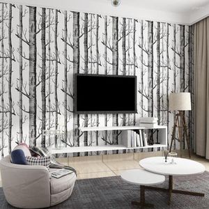 Papel pintado nórdico negro blanco árbol papel pintado murales 3d bosque salón pared rollo de papel decoración del hogar naturaleza Mural Ez138