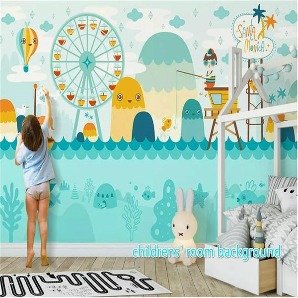 Fonds d'écran Nordique Dessin animé Parc aquatique Chambre d'enfants Fond Papier peint 3D Salon Chambre Décor Mural Papier peint pour enfants