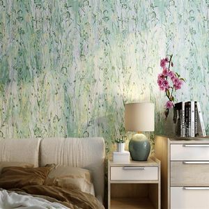 Wallpapers Noordse tuinbloemen en groen paars behang Amerikaanse stijl retro woonkamer slaapkamer achtergrond muurpapieren blijken
