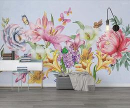 Fonds d'écran nordique peint à la main mur mural papier fresque floral européen fresque pour le salon décor de chambre à coucher po 3d